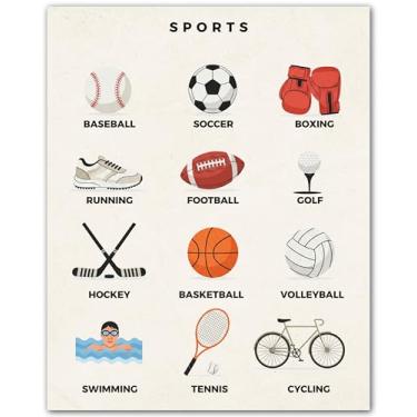 Imagem de ZUKIY Guia lúdico para esportes - pôster esportivo arte de parede 20 x 25 cm - Impressão colorida sem moldura para quarto de meninos ou sala de jogos - Decoração vintage divertida para quarto de
