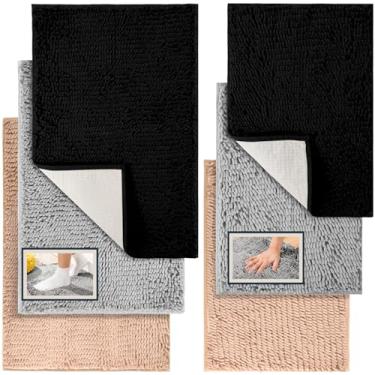 Imagem de Conjunto de 6 tapetes de banheiro de chenille, antiderrapantes, tapetes de banho macios de pelúcia, tapetes de banheiro absorventes, tapetes de banheiro felpudos, laváveis na máquina para o chão, 81