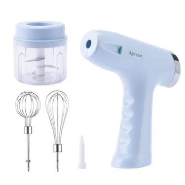 Imagem de Mini Batedeira Elétrica Multifuncional, Recarregável USB, 2 em 1 com Mixer, 5 Velocidades, Copo 250ml, Batedor em Aço Inox, Portátil, Sem Fio, Azul Claro