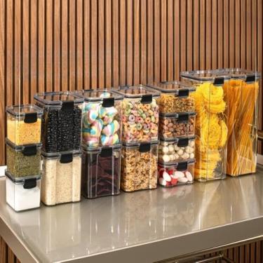 Imagem de Pote de armazenamento cafe Monte seu Kit Pote Hermético para Mantimentos de Cozinha Dispensa Armário Plástico(Kit 12-15 Potes)