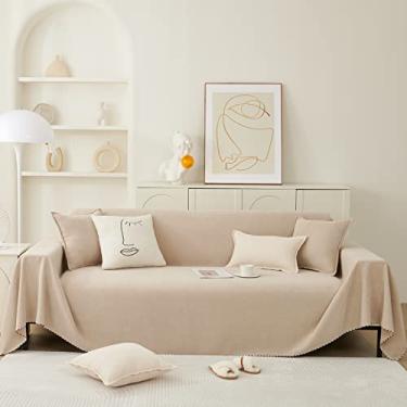 Imagem de SPOUR Mantas de chenille para sofá de 1 lugar, fácil de colocar, capa de sofá de uma peça dupla face, protetor de sofá de canto para decoração de sala de estar (cáqui claro, 180 x 130 cm)
