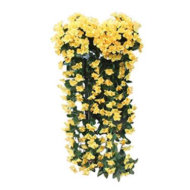 Imagem de Parede de seda artificial pendurada violeta guirlanda de flores cesta de flores orquídea flor de videira falsa decoração de casa guirlanda de flores artificiais de inverno (cor: amarelo, tamanho