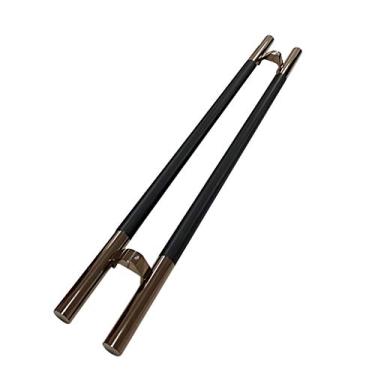 Imagem de Maçaneta de porta de aço inoxidável de madeira maciça preta de vidro temperado comercial puxador deslizante para porta de celeiro, 4 comprimentos (1000 × 700 mm)