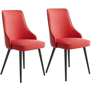 Imagem de Conjunto de 2 cadeiras de jantar cadeiras de cozinha esqueleto de ferro pés pretos com encosto assento acolchoado cadeiras de recepção de couro PU (cor: G)