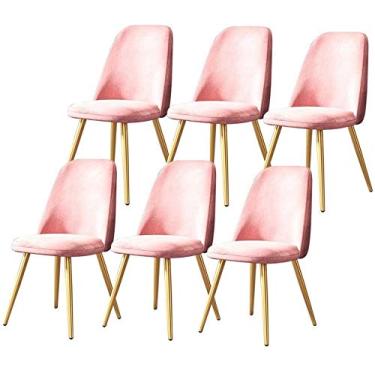 Imagem de Conjunto de 6 cadeiras de sala de jantar de cozinha moderna com 6 assentos macios e costas de veludo com pernas de metal resistentes, cadeiras de cozinha modernas cadeira de maquiagem de ferro (cor