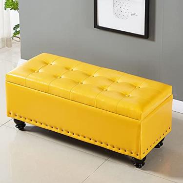 Imagem de Espreguiçadeira retangular, banco de couro para apoio para os pés, banco de quarto estofado moderno, com pernas de madeira, para quarto, pé da cama, sala de jantar, sala de estar, corredor