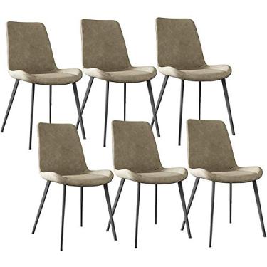 Imagem de Cadeiras modernas de sala de jantar de cozinha conjunto de 6 cadeiras de balcão de cozinha cadeiras de canto para sala de estar com pernas de metal assento e encostos de couro PU (Cor: Cor)