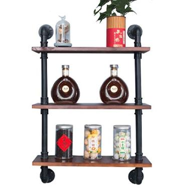 Imagem de YWangQiang Estantes de parede de tubos de água de ferro forjado, prateleiras de madeira maciça, anteparo de parede de vento industrial, suporte de vinho, decoração de parede de chão (tamanho: 60 × 90