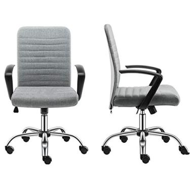 Imagem de Cadeira de escritório para jogos, cadeira de computador, mesa de trabalho, cadeira de computador – Cadeira de escritório moderna de tecido baixo com altura ajustável, para recepção e sala de reuniões