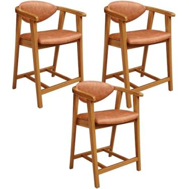 Imagem de Kit 03 Banquetas Baixa Cozinha Sala de Jantar Bancada Cecília L02 Couríssimo Camel - Lyam Decor