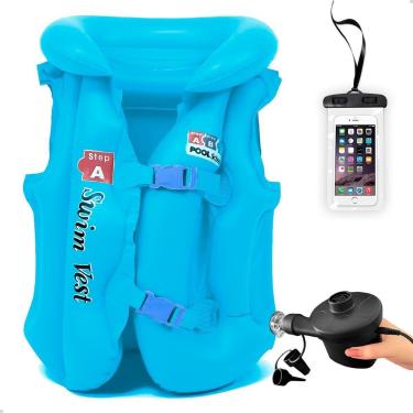 Imagem de Kit Colete Criança Piscina + Bomba Encher Capa Prova D'água-Unissex