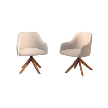 Imagem de Conjunto Poltronas Decorativa Hera Linho Nude Com Base Giratória Em Madeira