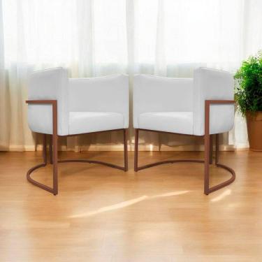 Imagem de Kit 2 Poltronas Recepção Luna Base De Ferro Bronze - Branco Corino