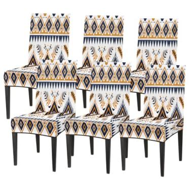 Imagem de hongjinglin Conjunto de 6 capas elásticas para cadeira de sala de jantar, capa protetora de assento de cadeira, étnica asteca, boêmia, removível, lavável, para cozinha, casa, hotel, banquete, festa de