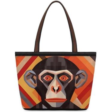 Imagem de Bolsa grande para mulheres, decoração de macaco animal, bolsas de pano de trabalho com zíper, reutilizáveis, bolsas de mão de mercearia, casual, viagens, viagens, trabalho, férias, praia, compras