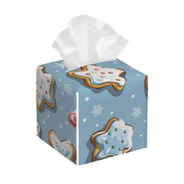 Imagem de Capa quadrada de couro para caixa de lenços de papel, à prova d'água, biscoitos estrelados, organizador de papel facial fofo com cinto inferior, estojo de lenços para mesa, banheiro, escritório, mesa