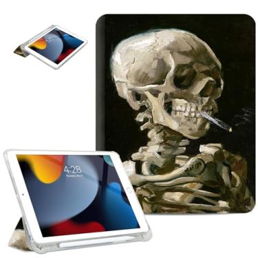 Imagem de Lalumix Capa para iPad Air 2/1, para iPad 5ª/6ª geração 2017/2018, capa fina para iPad 5ª/6ª geração 9,7 polegadas, suporte para lápis, 2 ângulos de visualização, suporte de digitação, caveira com