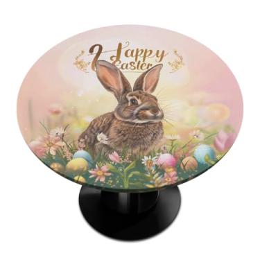 Imagem de hongjinglin Toalha de mesa redonda com borda elástica de Páscoa, toalha de mesa redonda limpável para ambientes internos e externos, pátio, jantar, cozinha, festival, decoração para mesas de 114 a 127