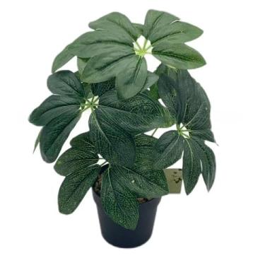 Imagem de Folhas artificiais de Schefflera, galhos de árvores artificiais para decoração de casa, arranjos florais, folhagem verde/amarela realista (verde)