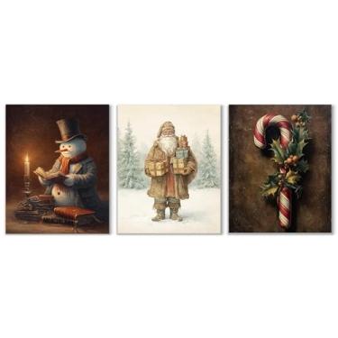 Imagem de Noaleviax Conjunto de pôster de parede rústico de Natal - decoração de parede vintage com tema natalino Navidad, arte de parede retrô de boneco de neve para quarto, sala de aula, dormitório, decoração