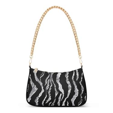 Imagem de SEHANY Bolsa de ombro preta listrada zebra para mulheres linda bolsa de mão nas axilas com alça de corrente Hobo Tote Purses