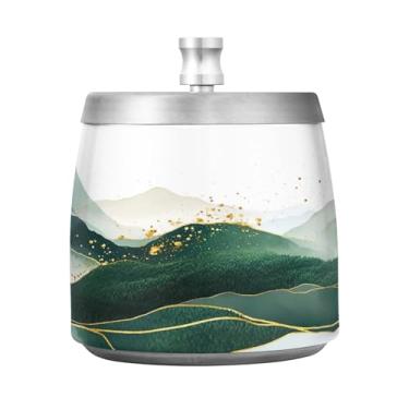 Imagem de SEHANY Cinzeiro Majestic Mountain Peak com tampa para cigarros, à prova de vento, sem fumaça, aço inoxidável, cinzeiros para uso interno e externo, grande, inodoro, para fumantes, decoração de