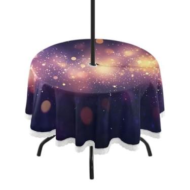 Imagem de GUIJI Halation Toalha de mesa redonda com 3 toalhas de mesa ao ar livre com orifício para guarda-chuva e zíper para sala de jantar, festa, piquenique ao ar livre - 152 cm