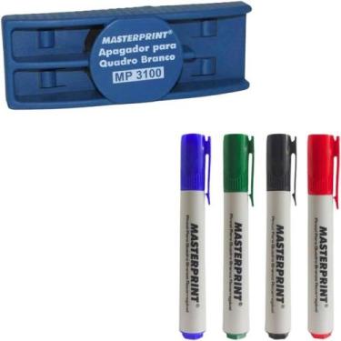 Imagem de Kit Apagador Para Quadro Branco C/ 4 Canetas Recarregáveis - Masterpri