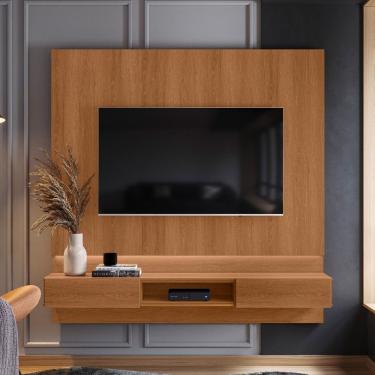 Imagem de Paine Para Tv Até 70 Polegadas Com 2 Gavetas Iluminação Em Fita De Led L Paris Jequitibá - Lukaliam