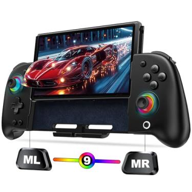Imagem de Wireless Switch Controller for Nintendo Switch/OLED,Hall Effect One-Piece Joypad Replacement for Pro Controller with Turbo/4 Looping Macro Buttons/Wake Up/9 colors RGB,Includes 4 game card slots