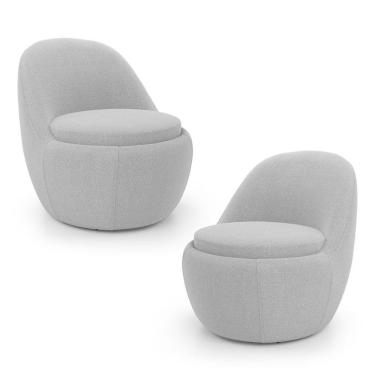 Imagem de Kit 02 Poltronas Orgânicas Living Memphis Fixa Bouclê Cinza Claro - Desk Design