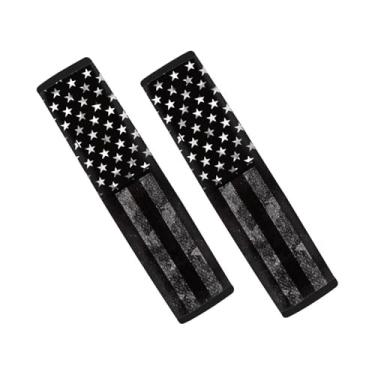 Imagem de Qpednta Capa de cinto de segurança automotiva preta bandeira dos EUA pacote com 2 alças macias para cinto de segurança para carro almofada de ombro fácil de instalar tamanho universal adequado para a