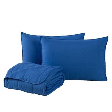 Imagem de Kit Cobre Leito Colcha Lunar Solteiro 2 Peças 400 Fios Matelado Dupla Face - Azul Royal - 100% Poliéster