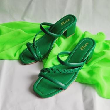 Imagem de Tamanco Feminino Transpassado e Tranca Salto Grosso  - Rozes, Verde, 3