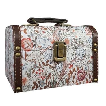 Imagem de XIAOAIKA Caixa de armazenamento decorativa vintage com alça, baú organizador de lembranças floral retrô William Morris para joias, bugigangas, embalagem de presente e decoração de casa, 18 x 12 x 12