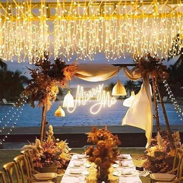 Imagem de Cascata 400 Leds 10m Fio Branco Luzes fixas com conectores macho e fêmea decoração de Natal Festas Casamentos (Branco Quente 110V)