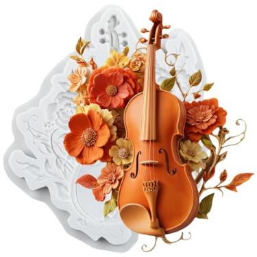 Imagem de MYPRACS Moldes de silicone para fondant de flor de guitarra para decoração de bolos de açúcar, topo de cupcake, pasta de goma de chocolate, argila de polímero