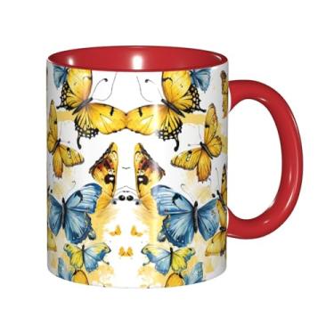 Imagem de Zeraoke Canecas de café criativas desenhadas à mão com estampa de borboletas coloridas, personalizadas, presente para família, tamanho de 325 ml, unissex
