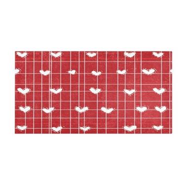 Imagem de WELLDAY Tapete de banho com corações xadrez vermelho, tapete de banho macio e absorvente, tapetes de banheiro laváveis antiderrapantes para chuveiro e banheira, decoração de casa 99 x 50 cm