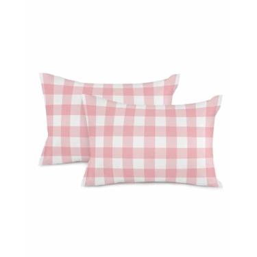 Imagem de Capas de travesseiro de Dia dos Namorados 50 x 30 cm conjunto de 2 fronhas decorativas românticas de amor romântico xadrez xadrez rosa búfalo para sofá, quarto, cadeira, festa, capas de almofada