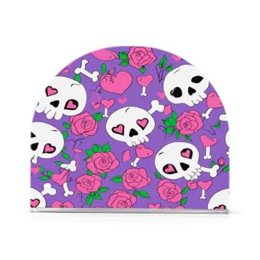 Imagem de Qilmy Porta-guardanapos de caveira e rosa, porta-guardanapos de acrílico transparente para mesa, suporte de guardanapo de coquetel de papel de seda para cozinha, dispensador de guardanapos de jantar