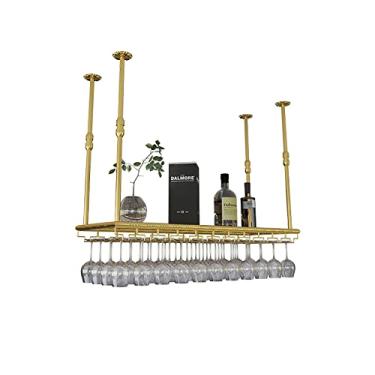 Imagem de APUM Rack de vinho de metal - Rack de vidro de vinho retrô suspenso para decoração de teto prateleira flutuante com hastes ajustáveis, suporte de taças, para bares, cozinhas, casa