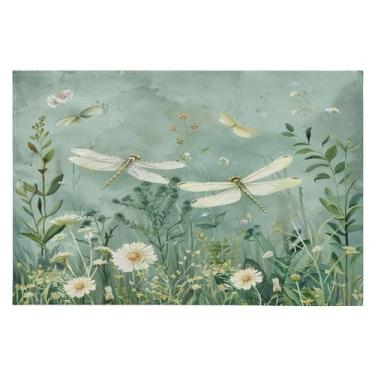 Imagem de Wassud Tapete de porta libélula verde 61 x 89 cm, tapete de área lavável antiderrapante com suporte de borracha, tapete macio e macio para sala de estar, quarto, entrada, entrada