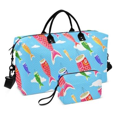 Imagem de Burbuja Bolsa esportiva de viagem para mulheres, meias de vento japonesas coloridas para fim de semana, bolsa de ombro com manga de carrinho, academia e higiene pessoal, tamanho grande