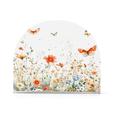 Imagem de Qilmy Porta-guardanapos para mesas de flores silvestres e borboletas – Porta-guardanapos para cozinha, porta-guardanapos de mesa, porta-guardanapos de coquetel, porta-guardanapos de papel298