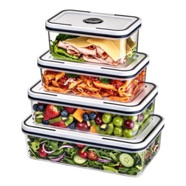 Imagem de Conjunto 4 Potes Herméticos de Plástico com Tampa e Válvula de Pressão, Transparente, Empilháveis, Livre de BPA, Para Armazenar Alimentos, Frutas, Legumes, Grãos e Organização da Geladeira
