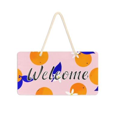 Imagem de Burbuja Placa de boas-vindas laranja sobre rosa para porta da frente, placa de boas-vindas de PVC para decoração de férias, 15 x 28 cm