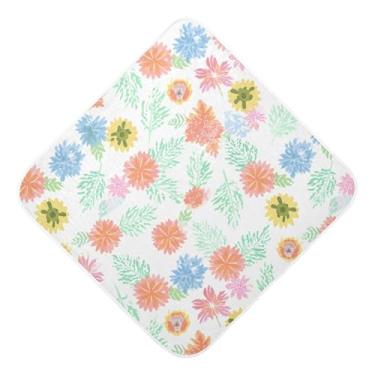 Imagem de Burbuja Toalha de banho para bebê com flores coloridas - Toalha com capuz de musselina macia e absorvente para recém-nascidos e bebês, 76 x 76 cm