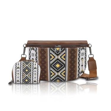 Imagem de Bolsa transversal Boho para mulheres, pochete leve com mini bolsa de moedas, bolsa de ombro de viagem à prova d'água, Preto e dourado, Small, Boho