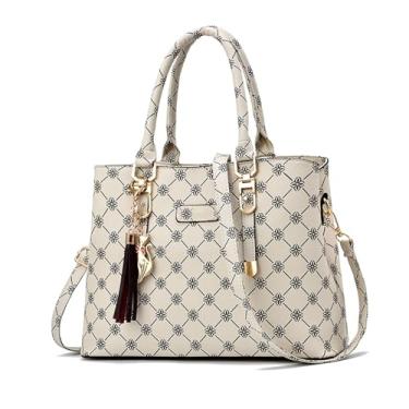 Imagem de NICOLE & DORIS Bolsa feminina bolsas de ombro elegantes bolsas estampadas bolsas de mão de couro PU bolsa de ombro feminina bolsa de ombro média grande bolsa com pingente, branco, L, Clássicos
